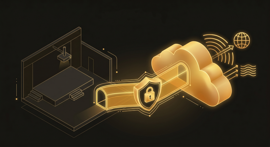 Clean illustration: secure gateway between physical venue and web stream.